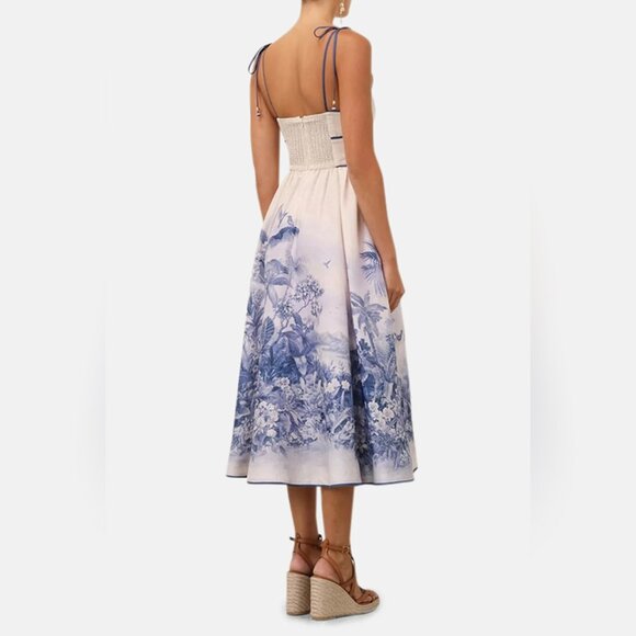 Zimmermann Wylie shirred printed linen midi dress - Picture 2 of 11